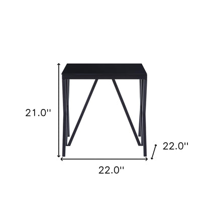 Table d'appoint carrée en verre et métal noir de 21 po