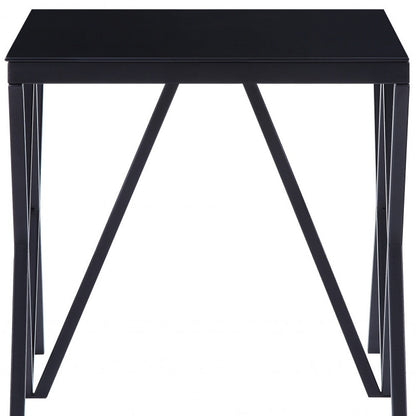 Table d'appoint carrée en verre et métal noir de 21 po