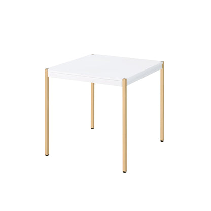 Table d'appoint carrée en bois manufacturé doré et blanc de 24 po