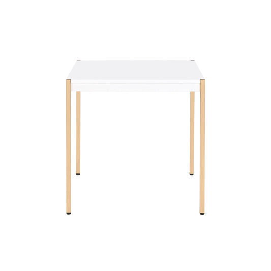 Table d'appoint carrée en bois manufacturé doré et blanc de 24 po