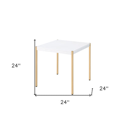 Table d'appoint carrée en bois manufacturé doré et blanc de 24 po