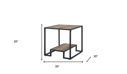 Table d'appoint carrée en bois blanc manufacturé de 22 po avec étagère