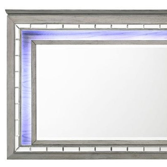 Miroir de commode éclairé en chêne gris clair de 37 po