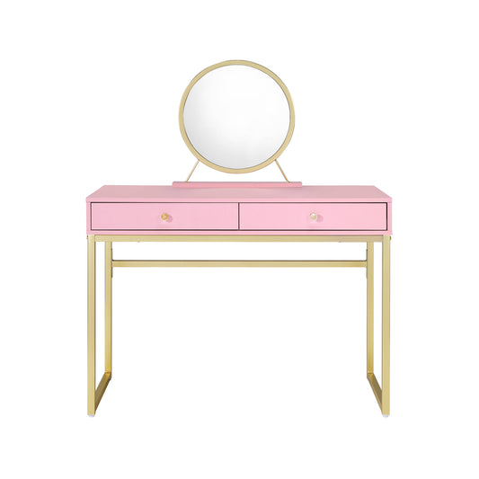 Commode à deux tiroirs avec miroir rose de 42 po