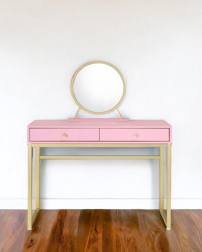 Commode à deux tiroirs avec miroir rose de 42 po