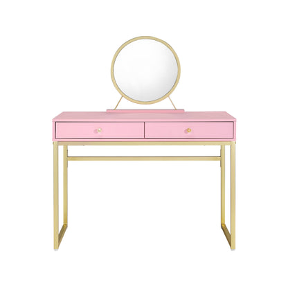 Commode à deux tiroirs avec miroir rose de 42 po