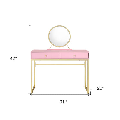 Commode à deux tiroirs avec miroir rose de 42 po