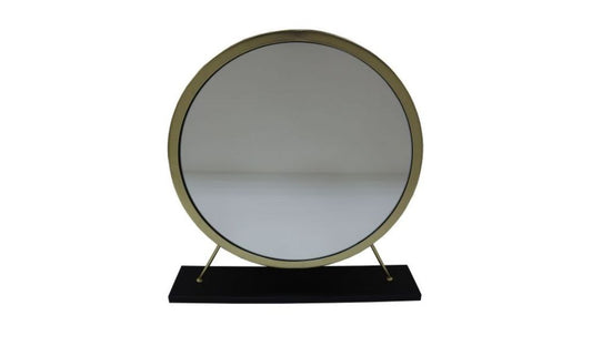 Miroir de table rond en fausse fourrure de 19 po, finition noire et laiton, pour le maquillage et le rasage