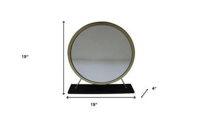 Miroir de table rond en fausse fourrure de 19 po, finition noire et laiton, pour le maquillage et le rasage