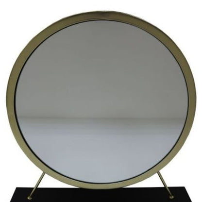 Miroir de table rond en fausse fourrure de 19 po, finition noire et laiton, pour le maquillage et le rasage