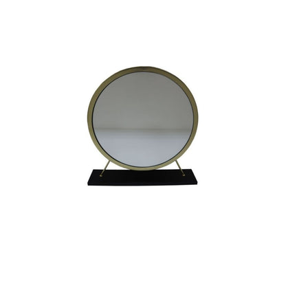 Miroir de table rond en fausse fourrure de 19 po, finition noire et laiton, pour le maquillage et le rasage