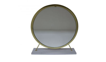 Miroir de table rond en fausse fourrure de 19 po, finition blanche et laiton, pour le maquillage et le rasage