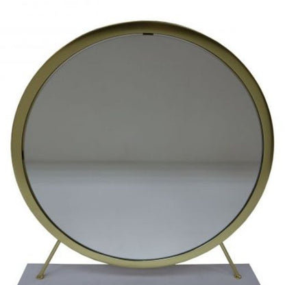 Miroir de table rond en fausse fourrure de 19 po, finition blanche et laiton, pour le maquillage et le rasage