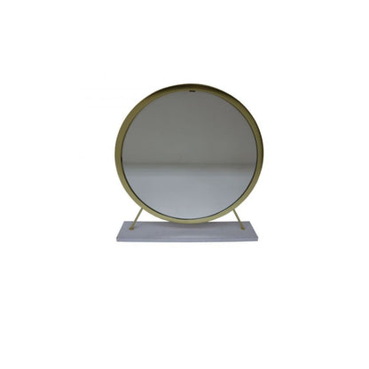 Miroir de table rond en fausse fourrure de 19 po, finition blanche et laiton, pour le maquillage et le rasage