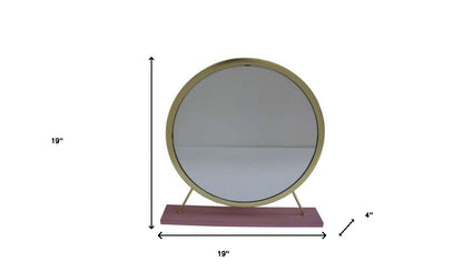 Miroir de table rond en fausse fourrure de 19 po, finition rose et or, miroir de rasage pour maquillage