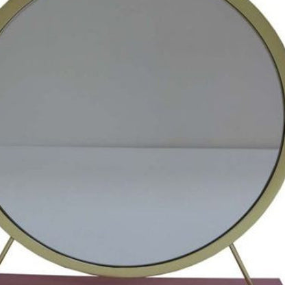 Miroir de table rond en fausse fourrure de 19 po, finition rose et or, miroir de rasage pour maquillage