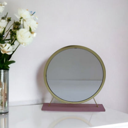 Miroir de table rond en fausse fourrure de 19 po, finition rose et or, miroir de rasage pour maquillage