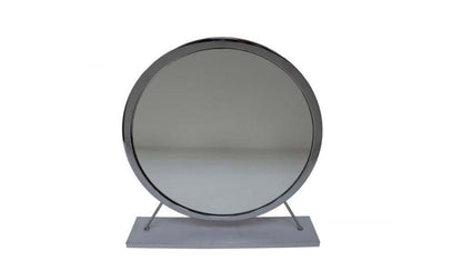 Miroir de table rond en fausse fourrure de 19 po, finition blanche et chromée, pour le maquillage et le rasage