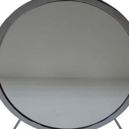 Miroir de table rond en fausse fourrure de 19 po, finition blanche et chromée, pour le maquillage et le rasage