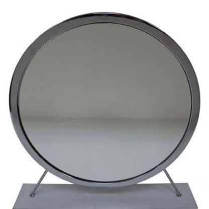 Miroir de table rond en fausse fourrure de 19 po, finition blanche et chromée, pour le maquillage et le rasage