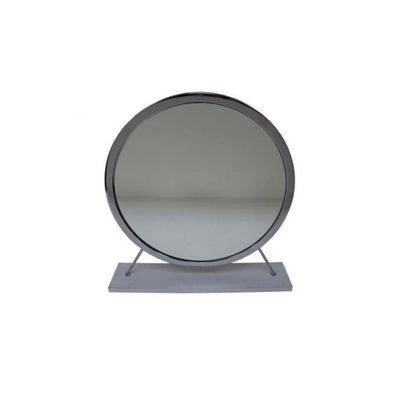 Miroir de table rond en fausse fourrure de 19 po, finition blanche et chromée, pour le maquillage et le rasage