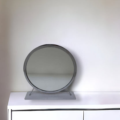 Miroir de table rond en fausse fourrure de 19 po, finition blanche et chromée, pour le maquillage et le rasage