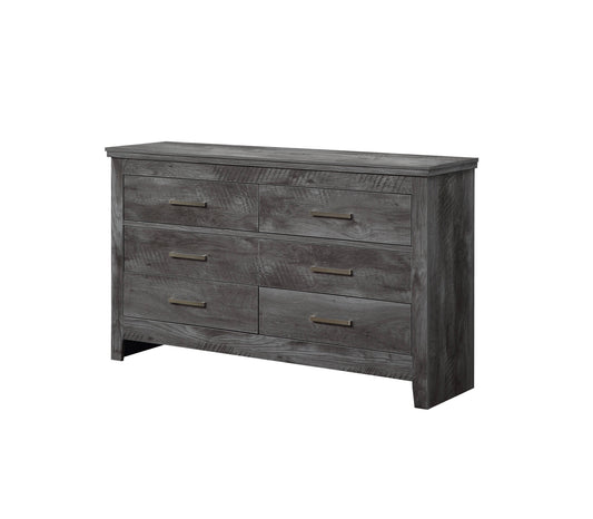 Commode double à six tiroirs en bois massif et manufacturé gris de 57 po