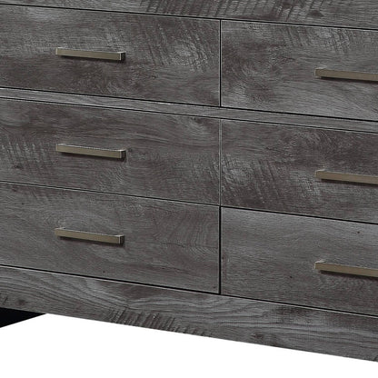 Commode double à six tiroirs en bois massif et manufacturé gris de 57 po