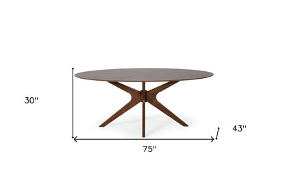 75" Brown Oval Solid Manufactured Wood Pedestal Base Dining Table