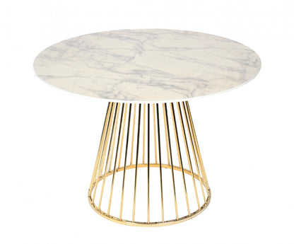 43" White And Gold Rounded Stainless Steel Pedestal Base Dining Table