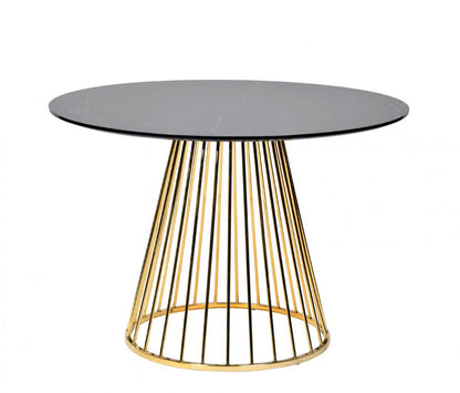 43" Black And Gold Rounded Stainless Steel Pedestal Base Dining Table