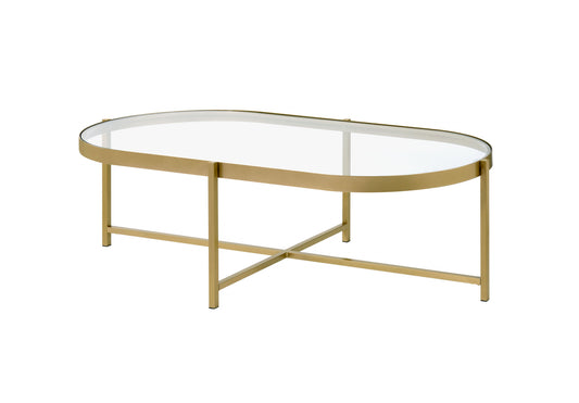 Table basse ovale en verre doré et transparent de 54 po