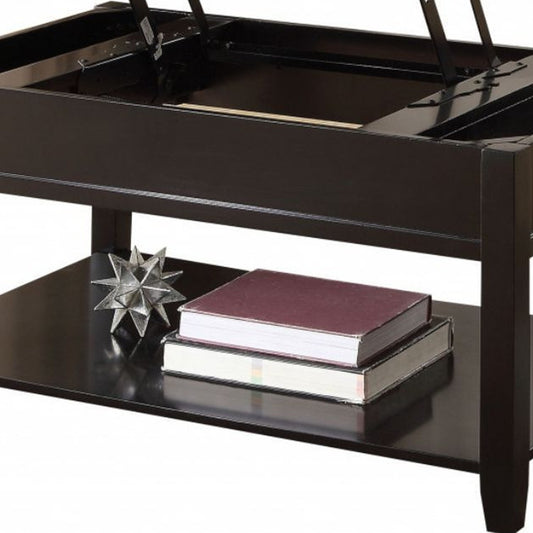 Table basse en bois manufacturé noir de 40 po avec plateau relevable et rangement