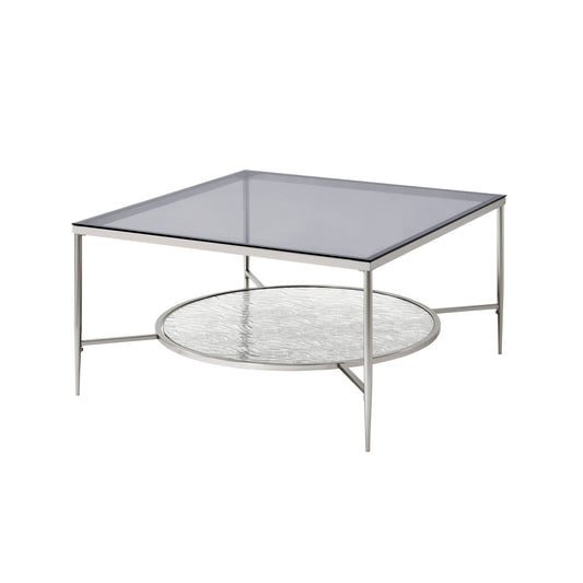 Table basse carrée en chrome et verre transparent de 32 po avec étagère