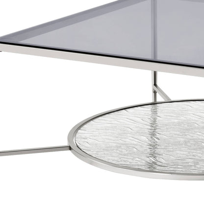 Table basse carrée en chrome et verre transparent de 32 po avec étagère