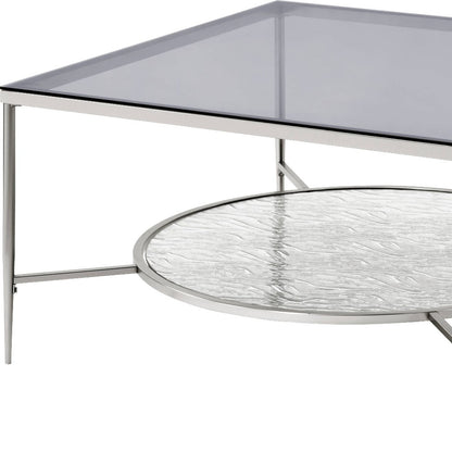 Table basse carrée en chrome et verre transparent de 32 po avec étagère