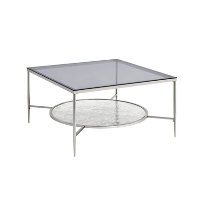 Table basse carrée en chrome et verre transparent de 32 po avec étagère