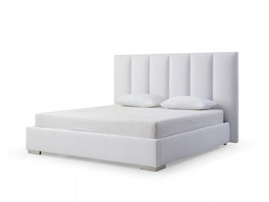 Cadre de lit king size en velours blanc rembourré