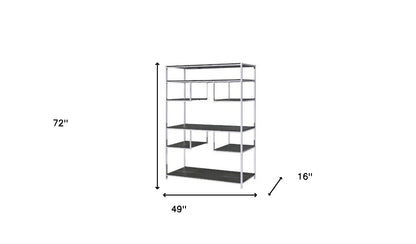 72" Gray and Silver Metal Seven Tier Geometric Bookcase