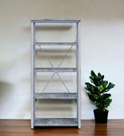 54" Gray and Silver Metal Four Tier Etagere Bookcase