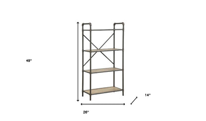 49" Gray Brown Metal Four Tier Etagere Bookcase