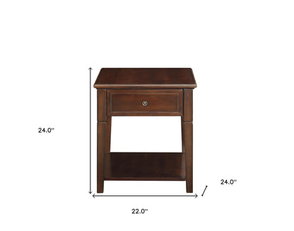 Table d'appoint rectangulaire en bois de noyer de 24 po avec tiroir et étagère