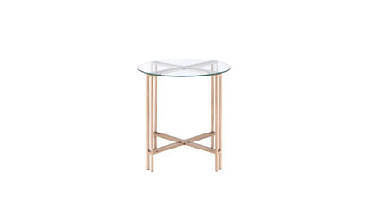 Table d'appoint ronde en verre champagne et transparent et en métal de 24 po