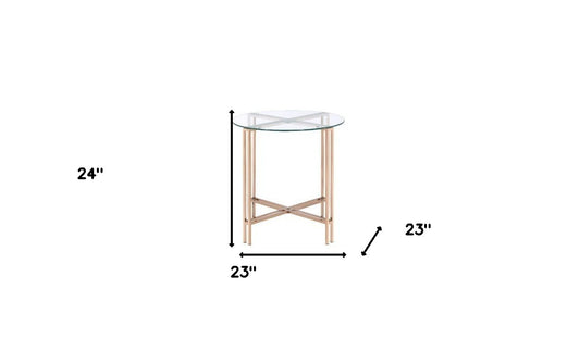 Table d'appoint ronde en verre champagne et transparent et en métal de 24 po