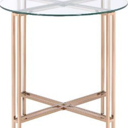 Table d'appoint ronde en verre champagne et transparent et en métal de 24 po