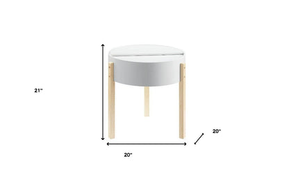 Table d'appoint ronde en bois massif et bois manufacturé brun naturel et blanc de 21 po