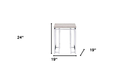 Table d'appoint carrée en bois et métal chromé et chêne naturel de 24 po