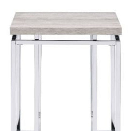 Table d'appoint carrée en bois et métal chromé et chêne naturel de 24 po