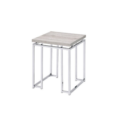 Table d'appoint carrée en bois et métal chromé et chêne naturel de 24 po