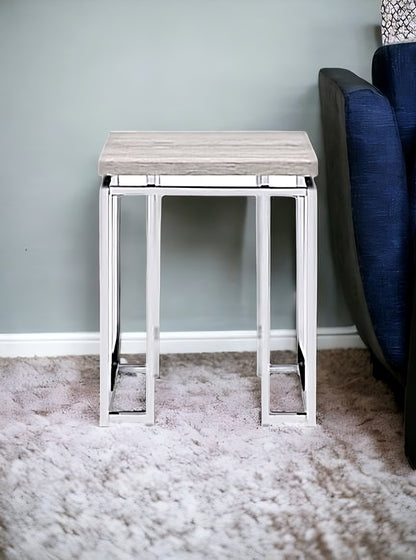 Table d'appoint carrée en bois et métal chromé et chêne naturel de 24 po